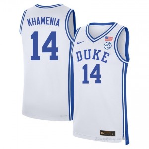 Duke Nikolas Khamenia #14 White Men Basketball College Jersey | Elite Authentically Stitched 385JW7tP