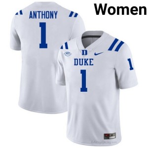 Duke Andrel Anthony #1 White Women Football NCAA Jersey | Elite Authentically Stitched 67Bu4270