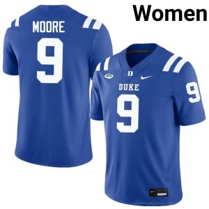 #9 Jaquez Moore Blue Devils Women Royal Football NCAA Jersey | Pro-Grade Stitched 75fGD3p2