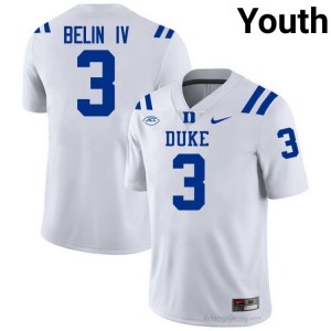 Duke Henry Belin IV #3 White Youth Football University Jersey | Elite Authentically Stitched 247e5717