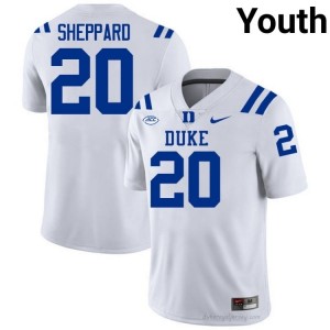 Duke Nate Sheppard #20 White Youth Football College Jersey | Elite Authentically Stitched 72p6A268