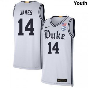 Sion James Duke Youth #14 White Team Basketball College Jersey | Classic Premium Stitched 4470M4bF